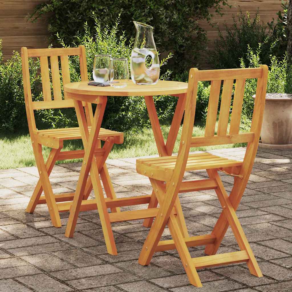 Bistro Set Folding 3 pcs Oil Natural Solid Acacia Wood