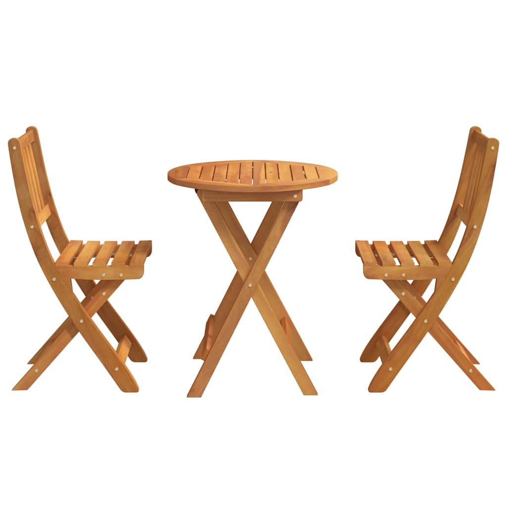 Bistro Set Folding 3 pcs Oil Natural Solid Acacia Wood