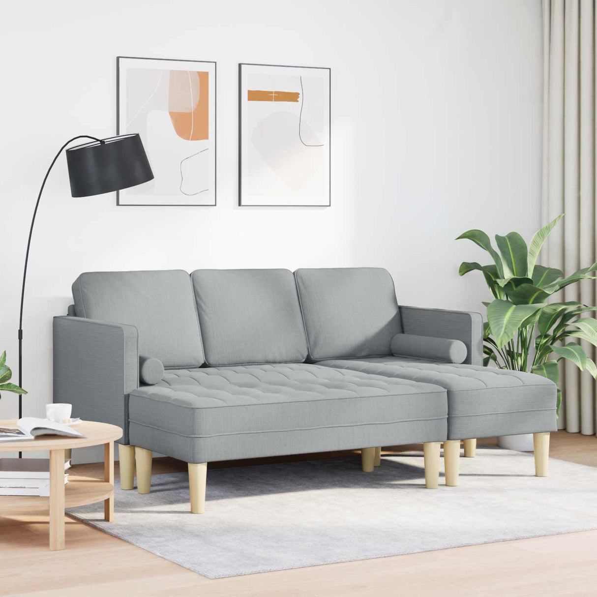 Sofa Set 2 pcs Light Grey Polyester