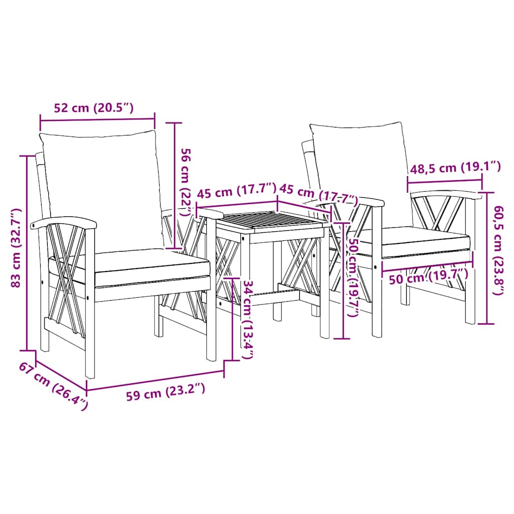 Garden Sofa Set 3 pcs Oil Natural Solid Acacia Wood