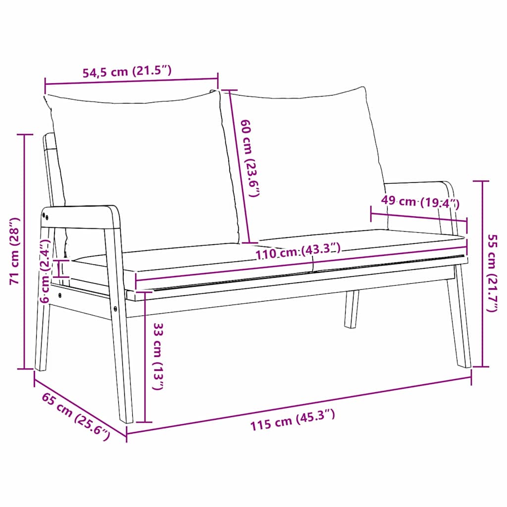 Garden Bench with Cushion Brown Solid Acacia wood