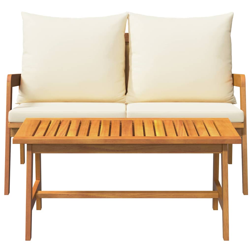 Bistro Set with Cushion 2 Piece Oil Natural Solid Acacia Wood