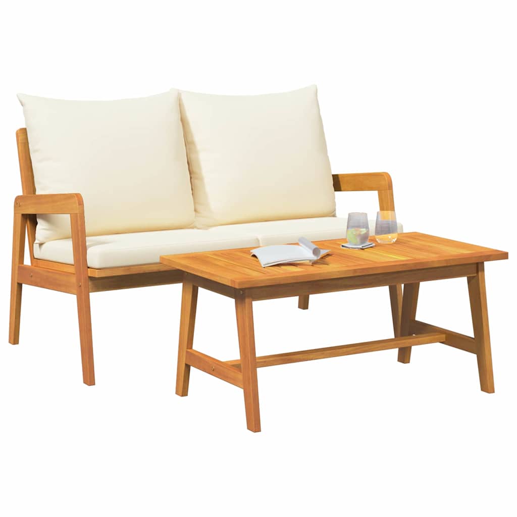 Bistro Set with Cushion 2 Piece Oil Natural Solid Acacia Wood