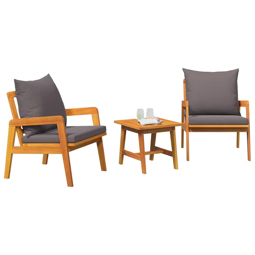 Bistro Set with Cushion 3 pcs Brown Solid Acacia Wood