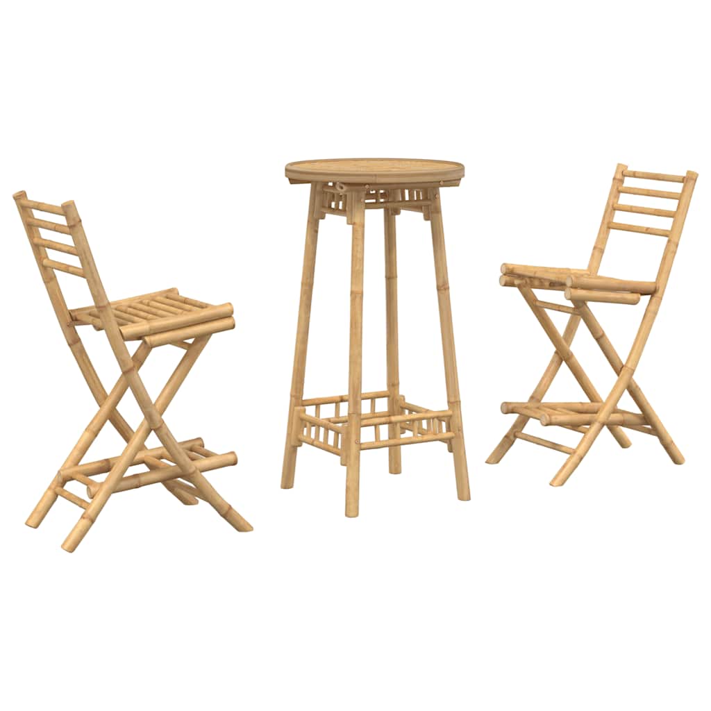3 Piece Outdoor Bar Set Foldable Bamboo