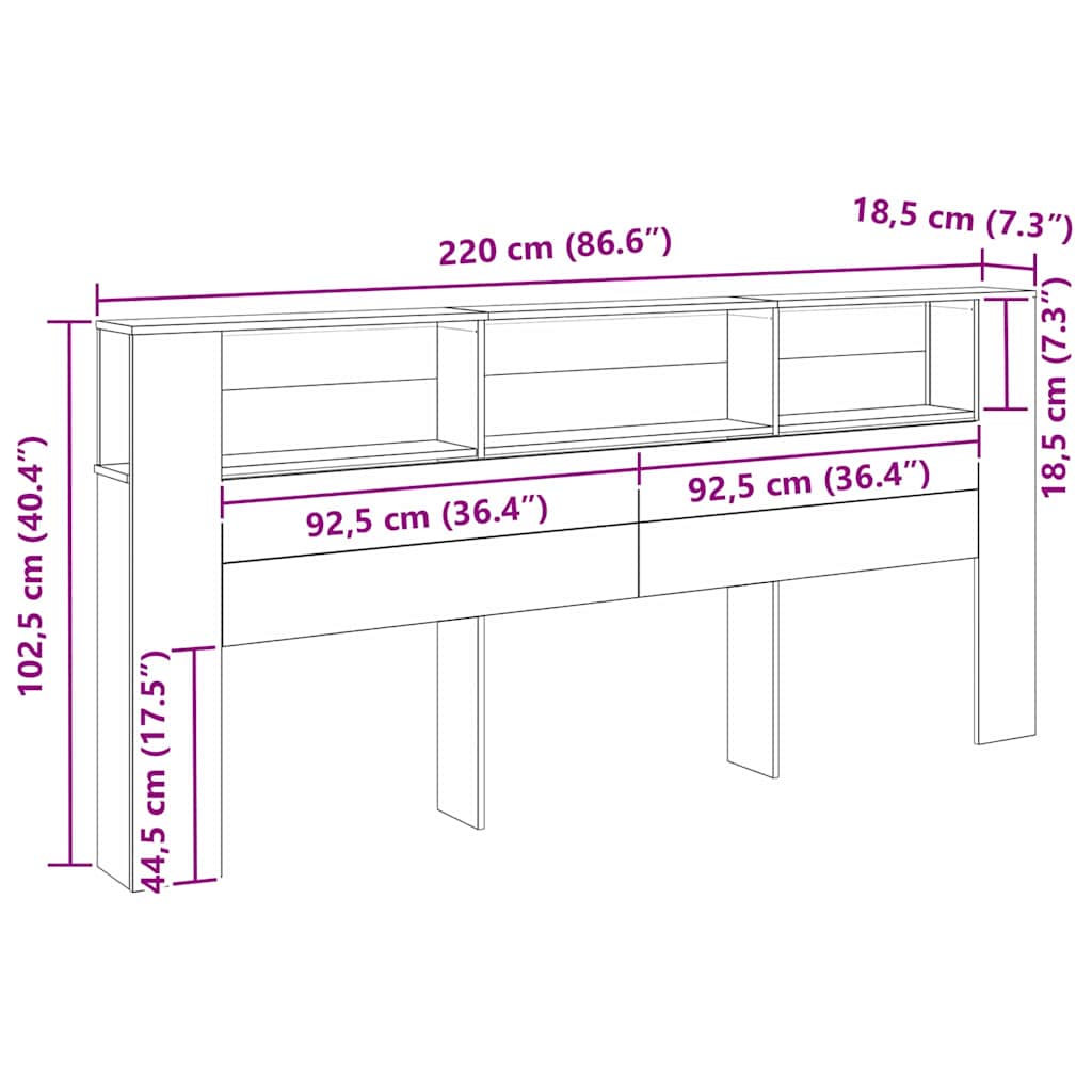 Headboard Cabinet 220 x 18.5 x 104.5 cm Engineered wood