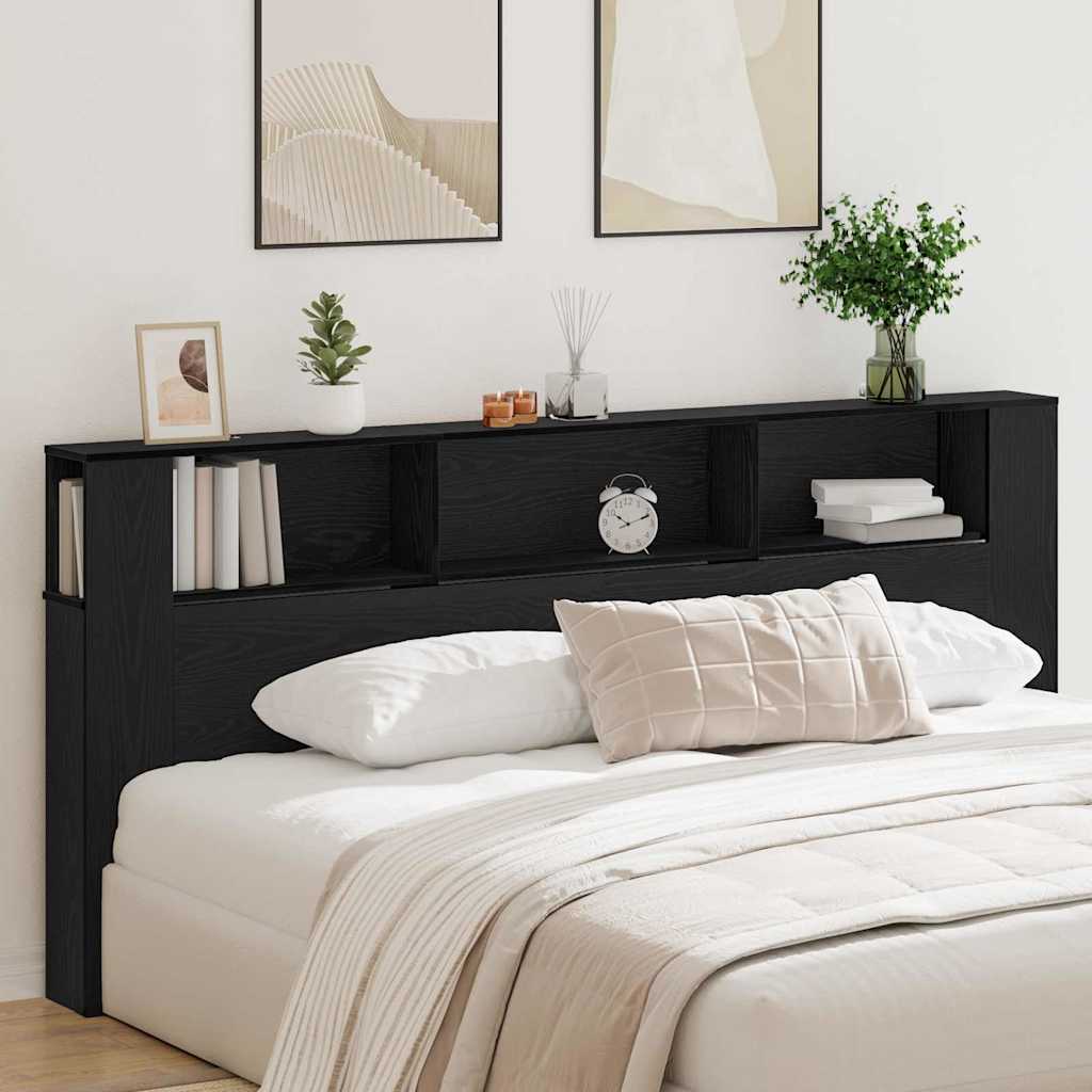 Headboard Cabinet Black Oak Engineered Wood