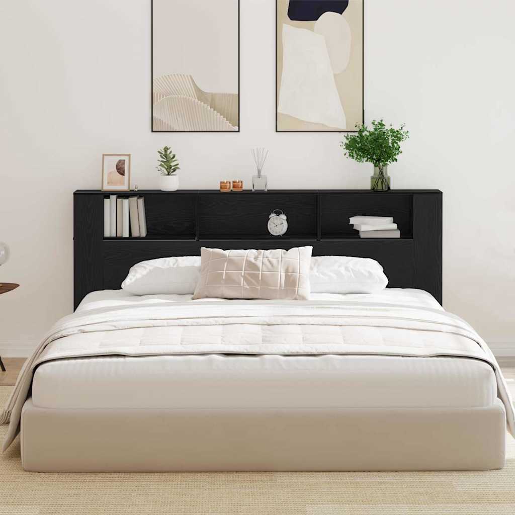Headboard Cabinet Black Oak Engineered Wood