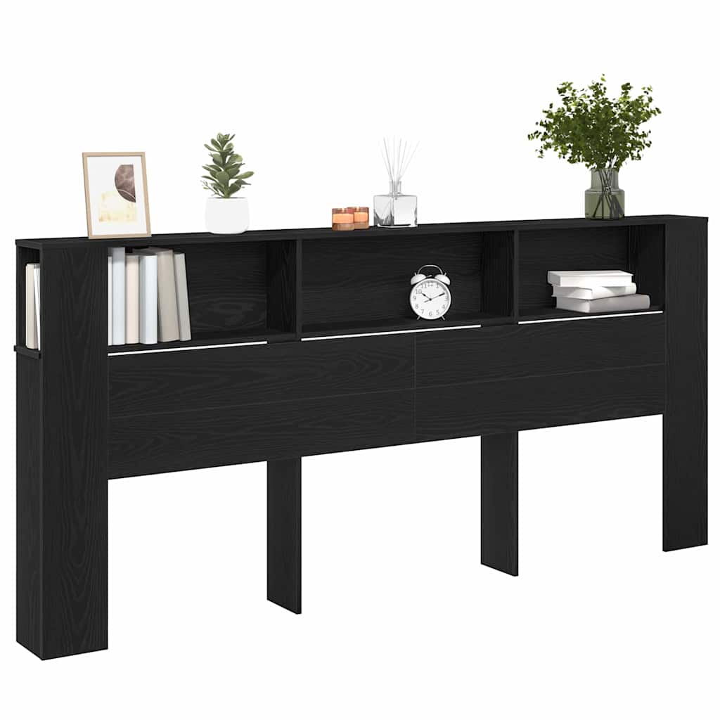 Headboard Cabinet Black Oak Engineered Wood