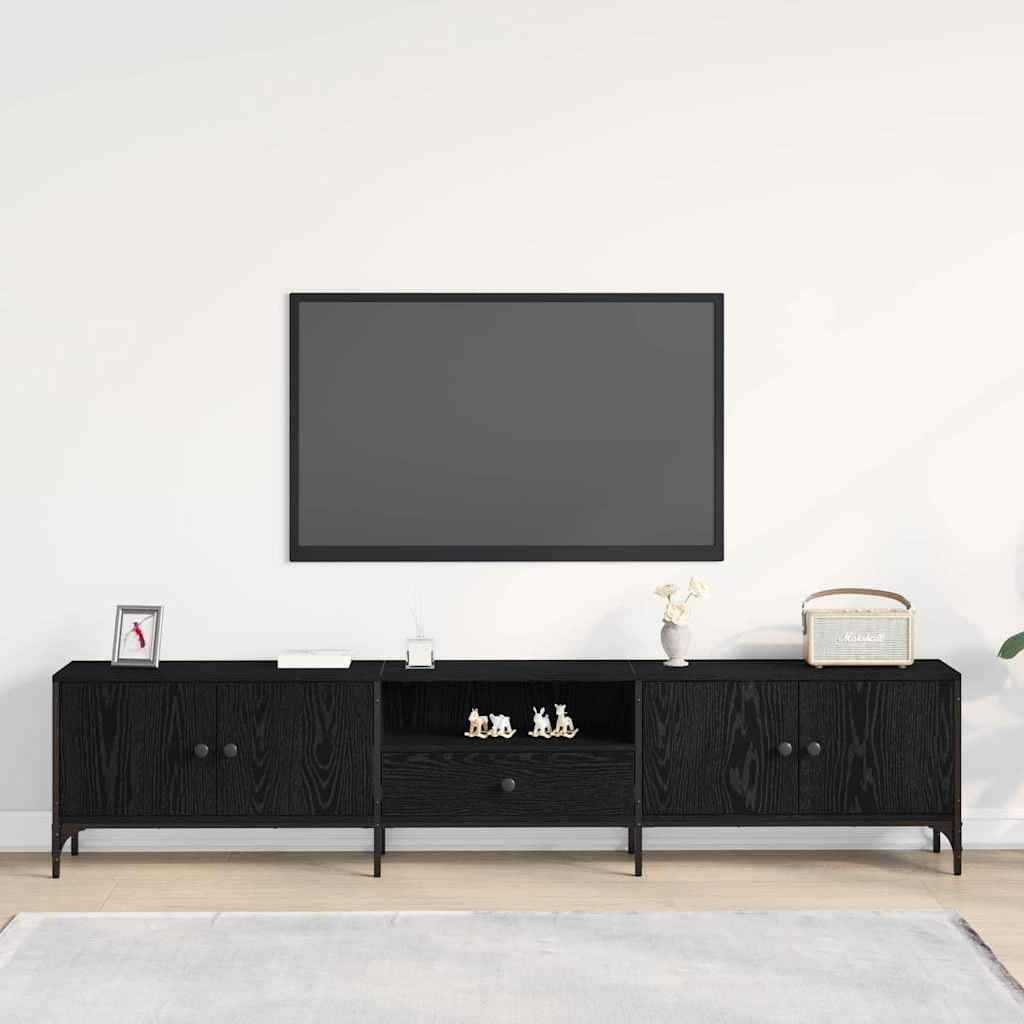 TV Cabinet 200 x 25 x 44 cm Black oak Engineered wood