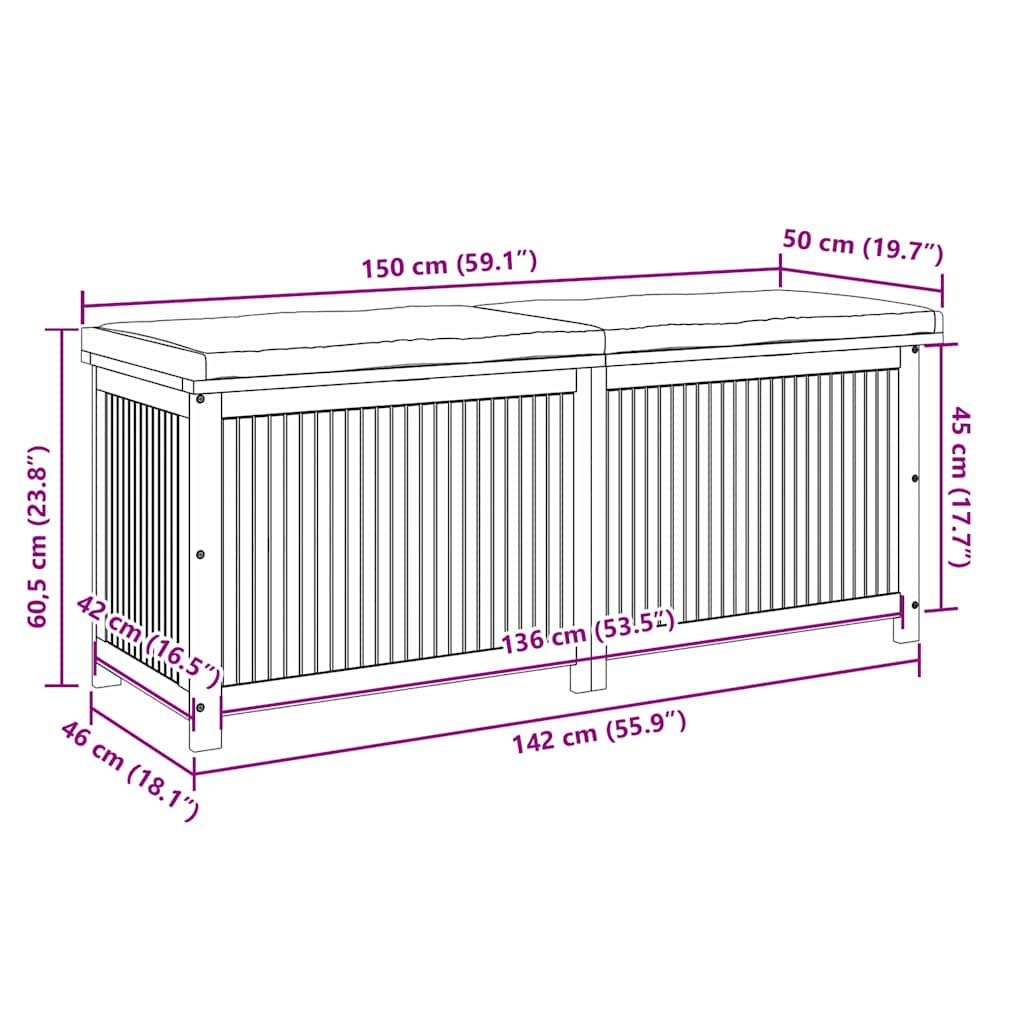 Outdoor Cushion Box 150x50x60.5 cm Solid Wood Acacia
