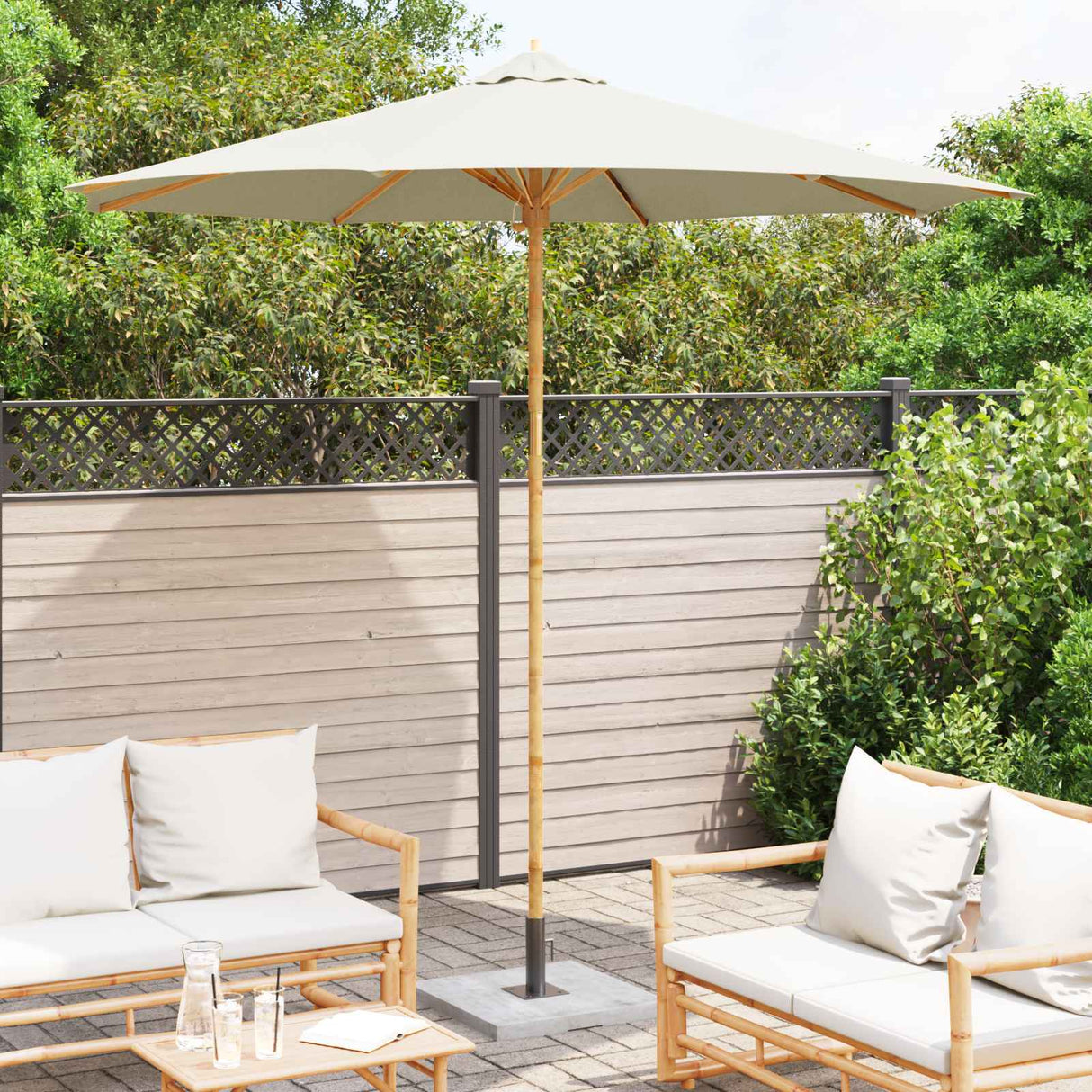 Garden Parasol Cream White Ø 270 x 260 cm Bamboo