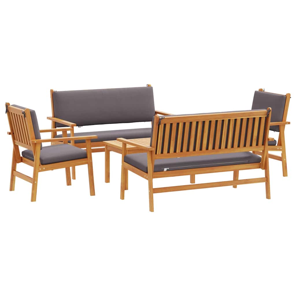 Garden Sofa Set with Cushion 5 pcs Brown Solid Acacia wood