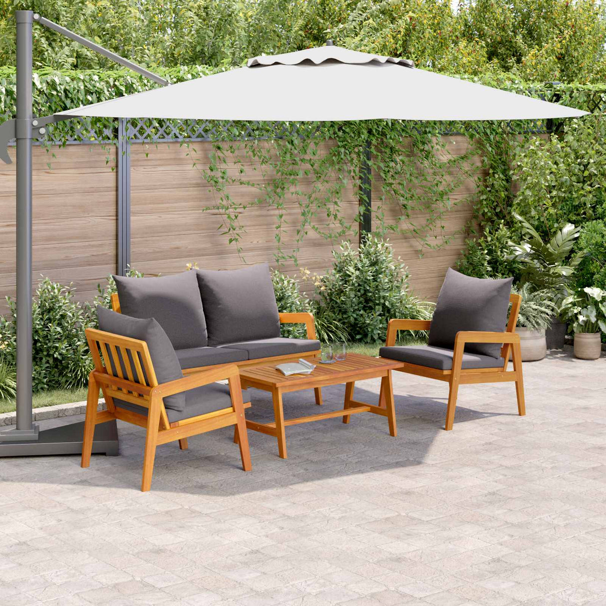 Bistro Set with Cushion 4 pcs Brown Solid Acacia Wood