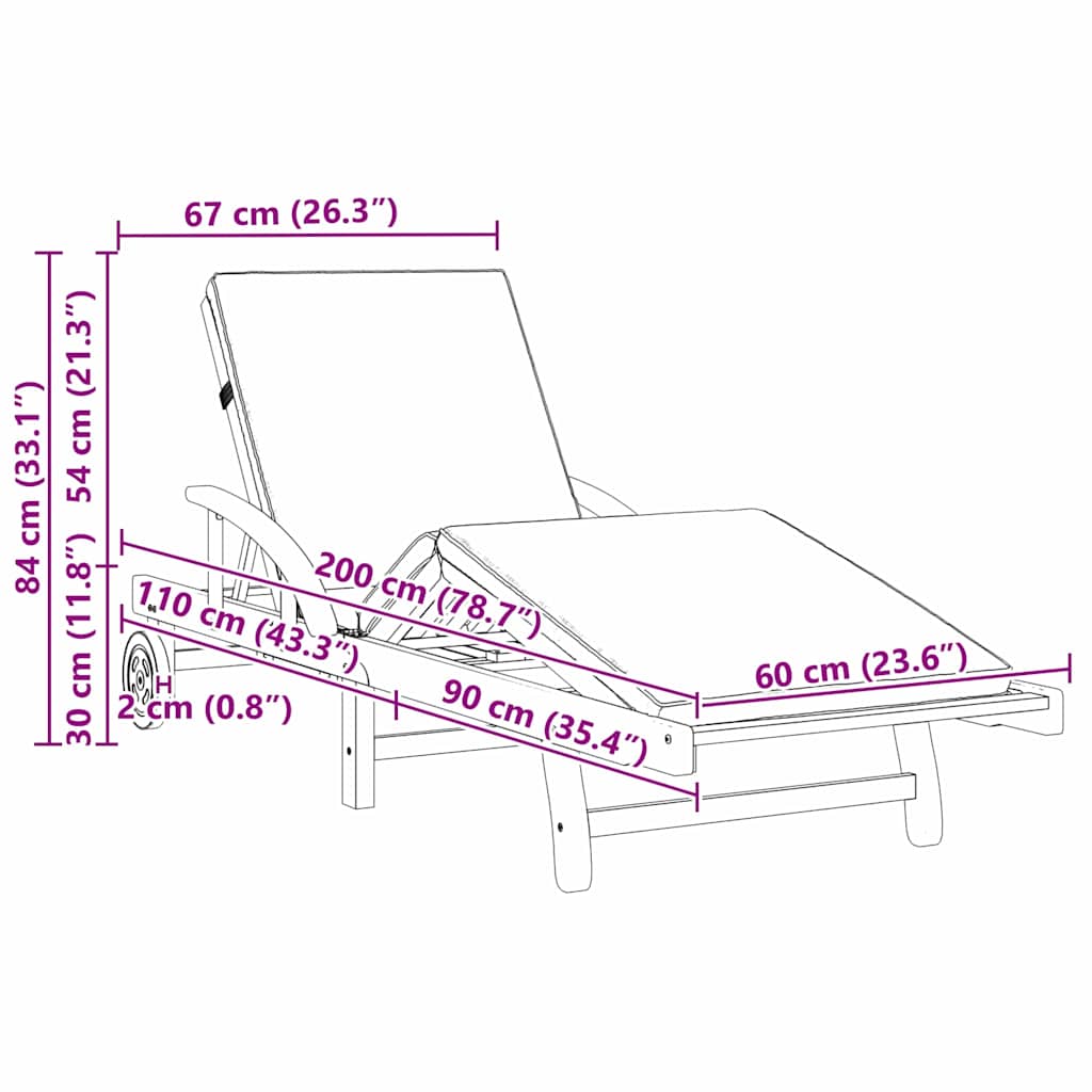 Sun Lounger 2 pcs Solid Acacia Wood Beige
