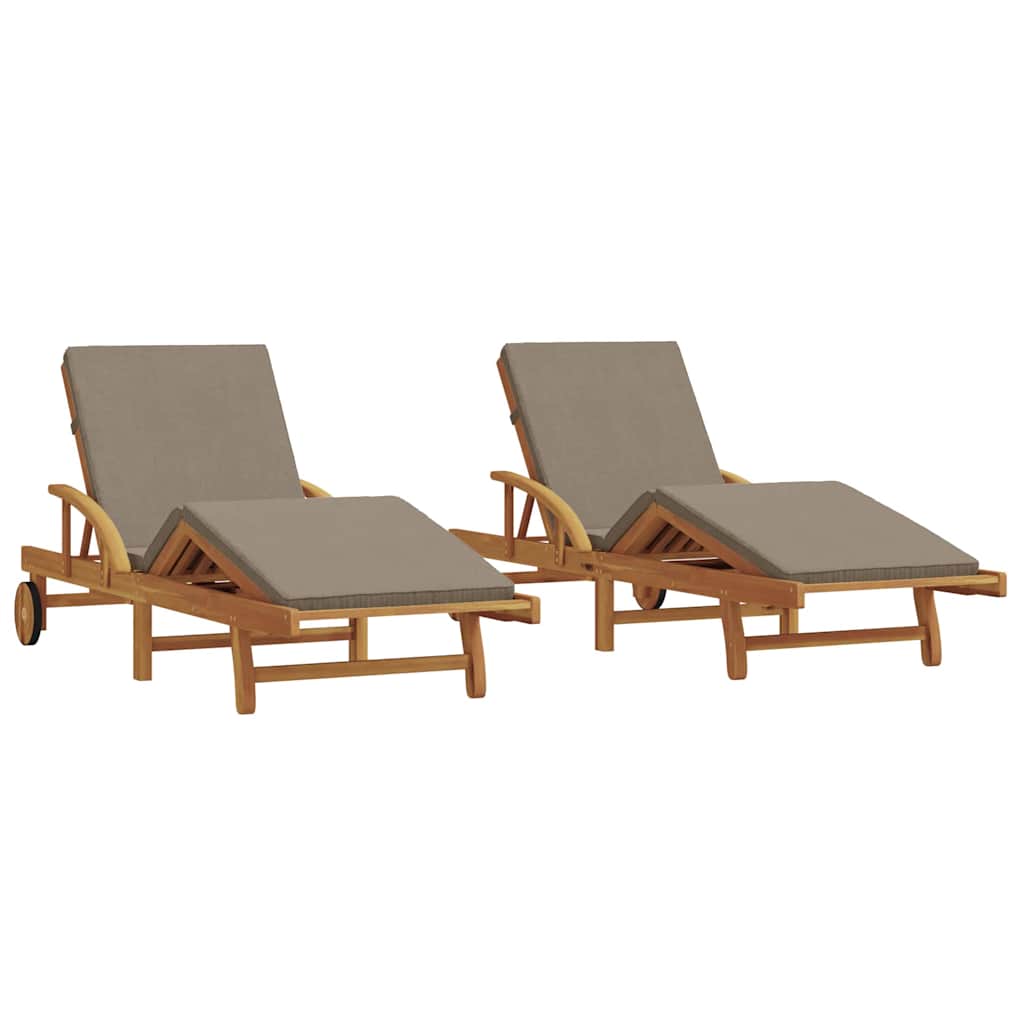 Sun Lounger 2 pcs Taupe 200 x 67 x 84 cm Solid Acacia Wood
