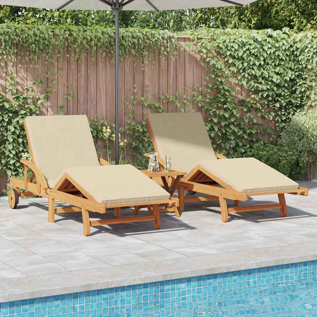 Sun Lounger 3 pcs Solid Acacia Wood Beige