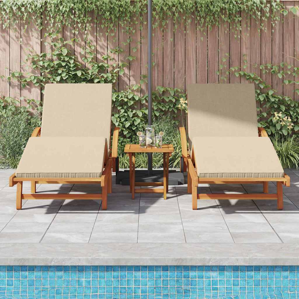Sun Lounger 3 pcs Solid Acacia Wood Beige