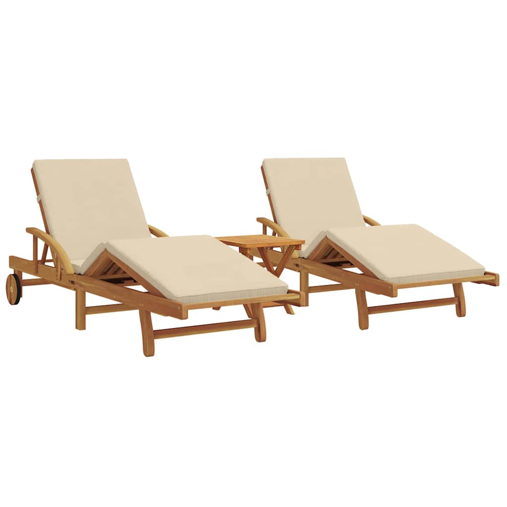 Sun Lounger 3 pcs Solid Acacia Wood Beige