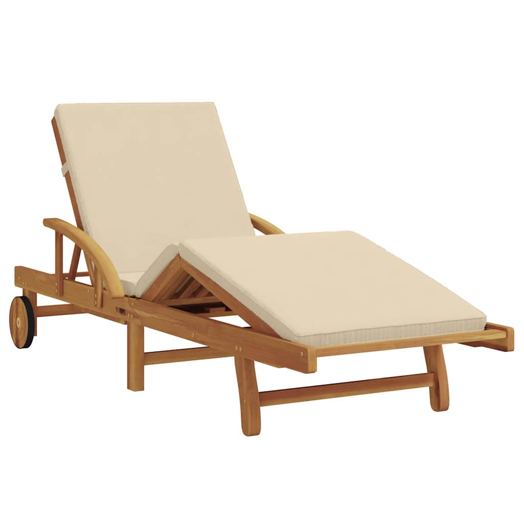 Sun Lounger 3 pcs Solid Acacia Wood Beige