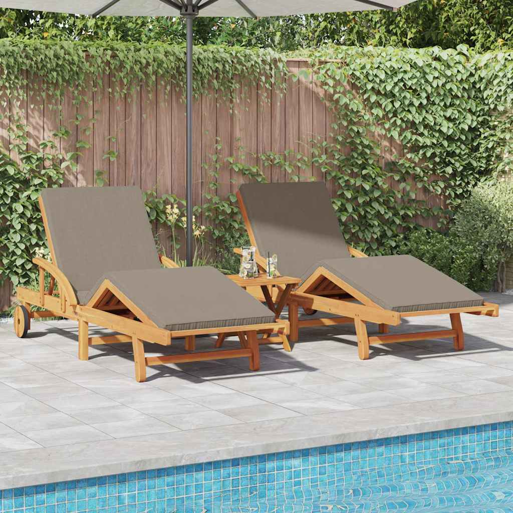 Sun Lounger 3 pcs Solid Acacia Wood Taupe