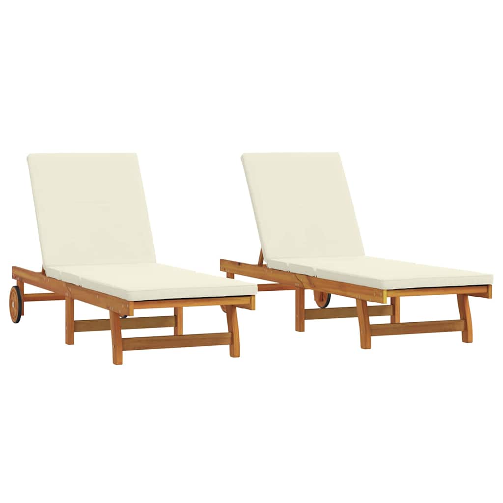 Sun Lounger 2 pcs Solid Acacia Wood Brown