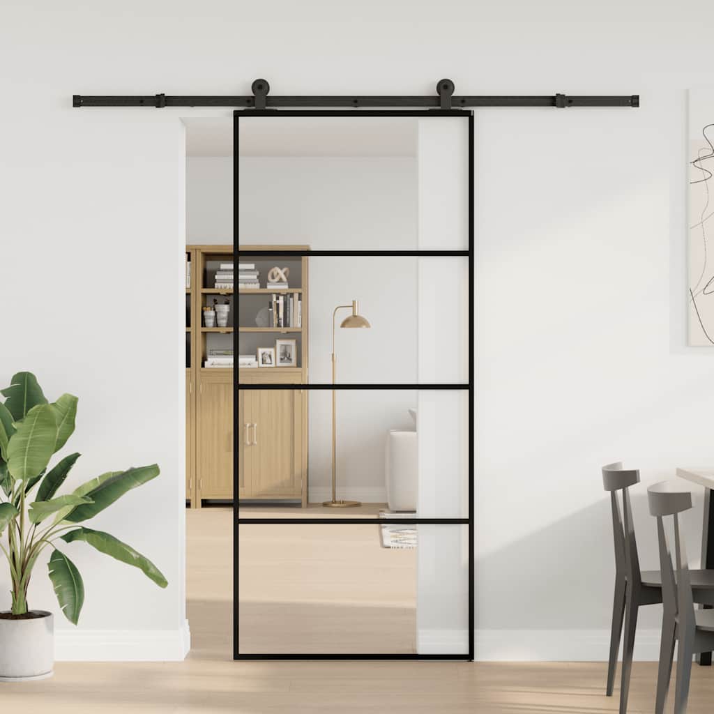 Sliding Door with Hardware Set 90x205 cm ESG Glass&Aluminium