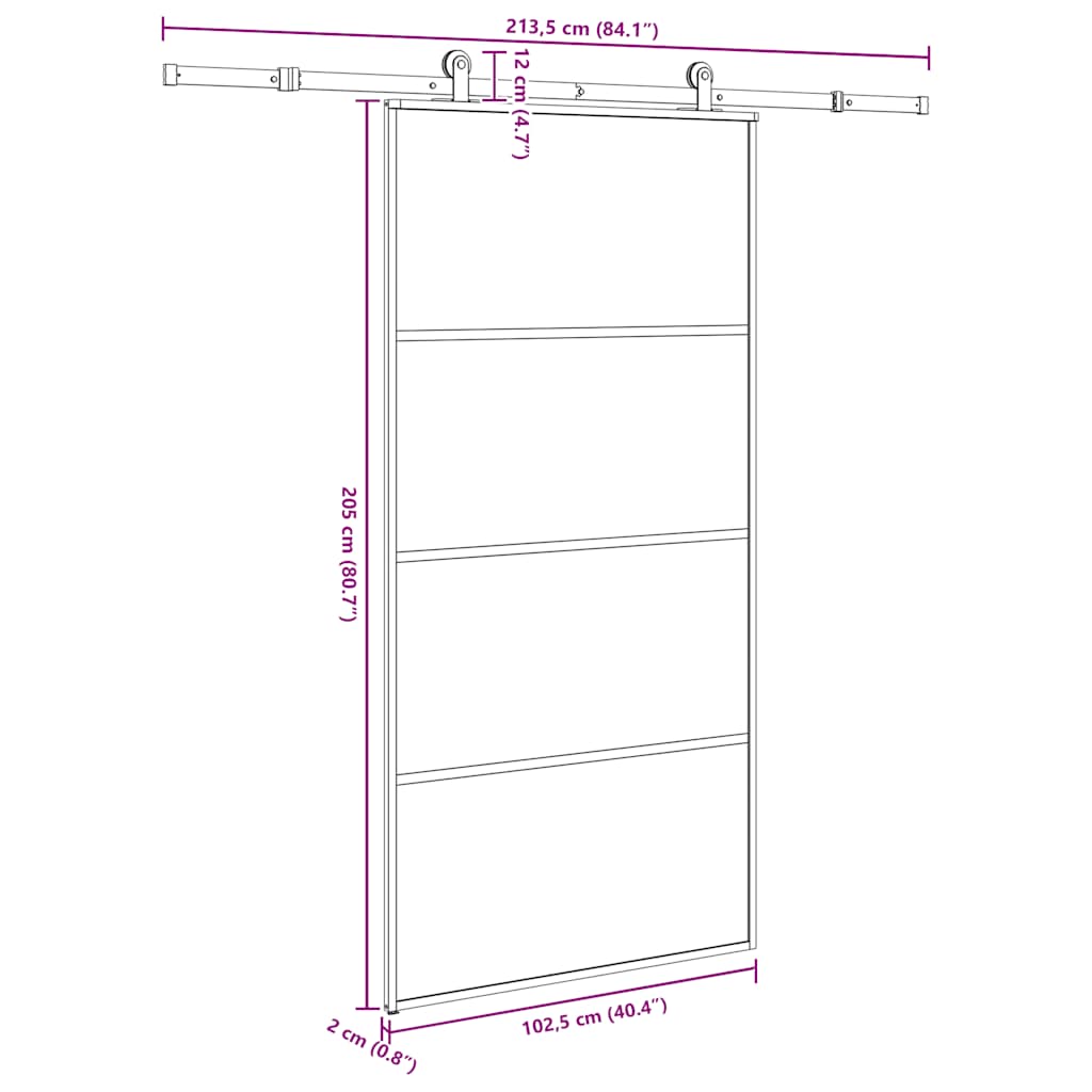 Sliding Door with Hardware Set 102,5x205 cm ESG Glass&Aluminium
