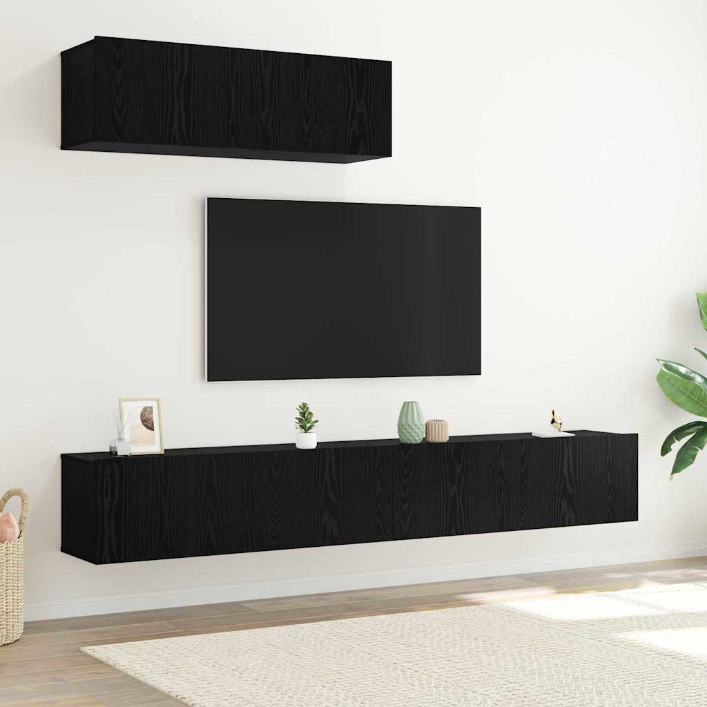TV Cabinet Set 3 pcs Black Oak Engineered Wood