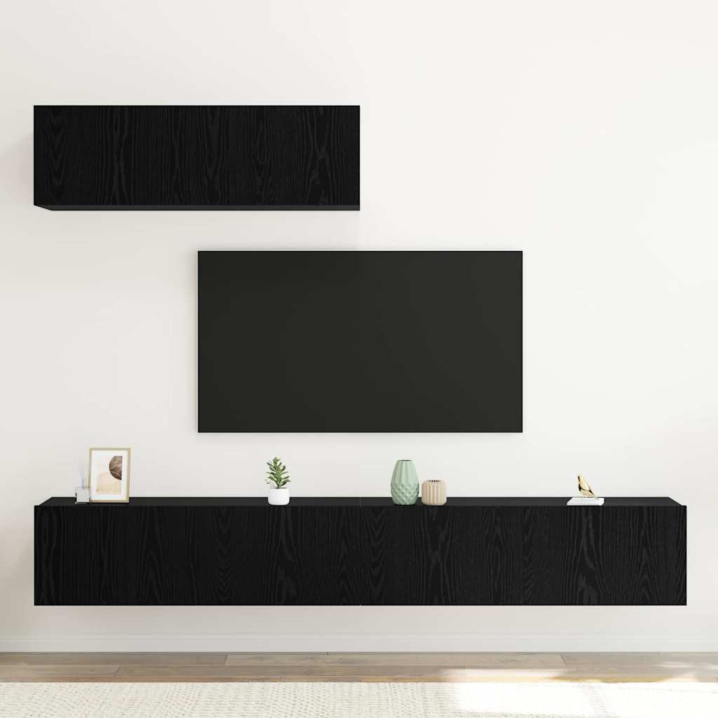 TV Cabinet Set 3 pcs Black Oak Engineered Wood