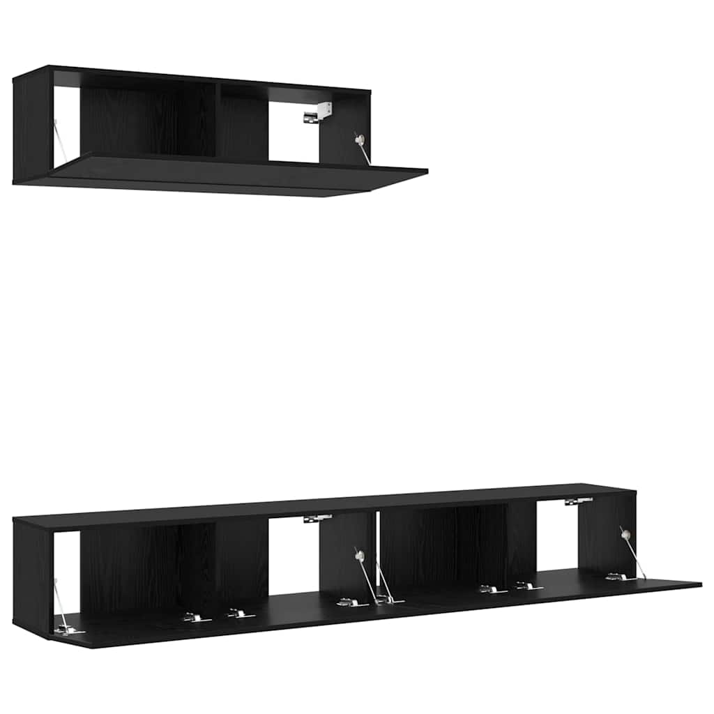 TV Cabinet Set 3 pcs Black Oak Engineered Wood