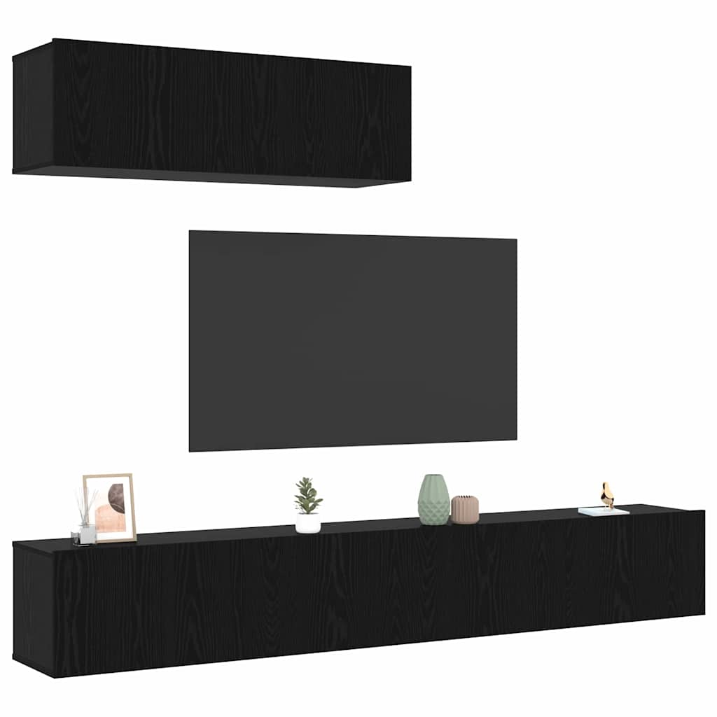 TV Cabinet Set 3 pcs Black Oak Engineered Wood