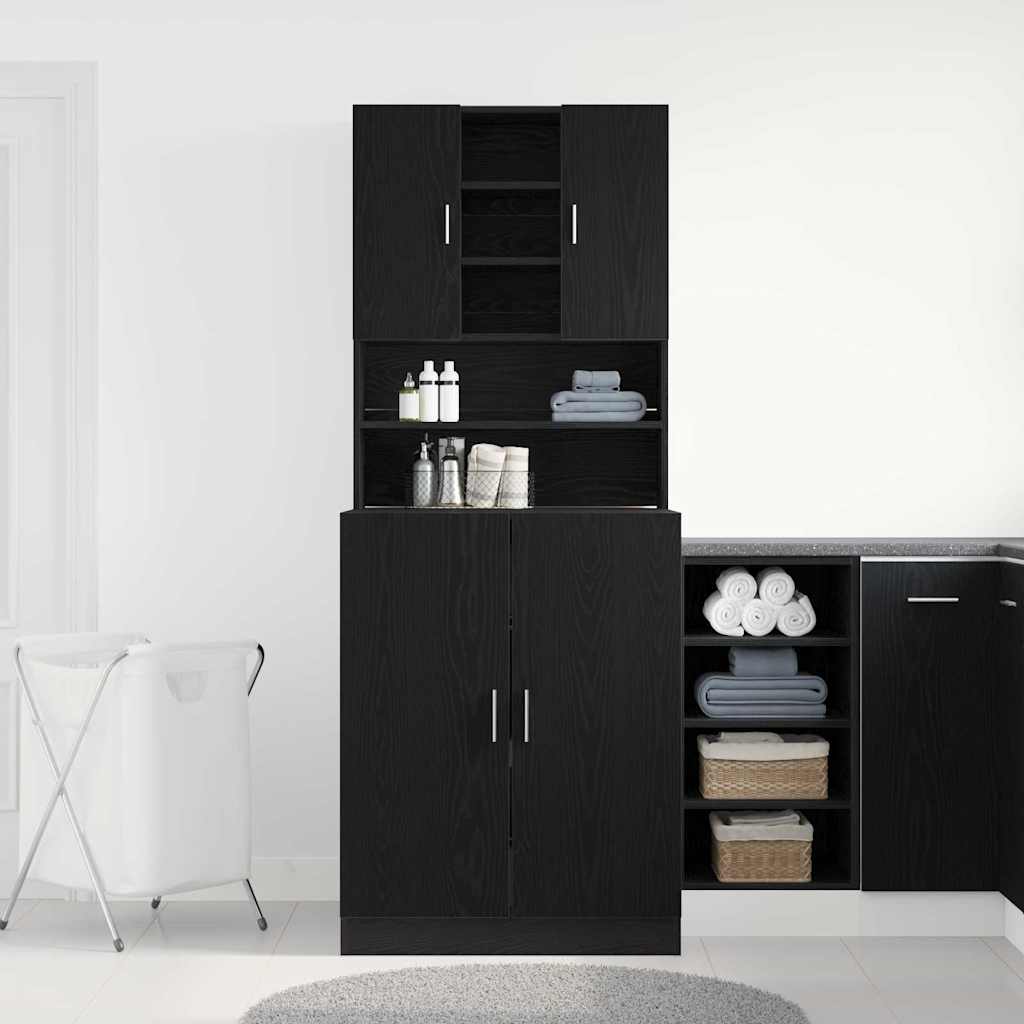 Washing Machine Cabinet 2 pcs Black Oak 70,5 x 71,5 x 181,5 cm