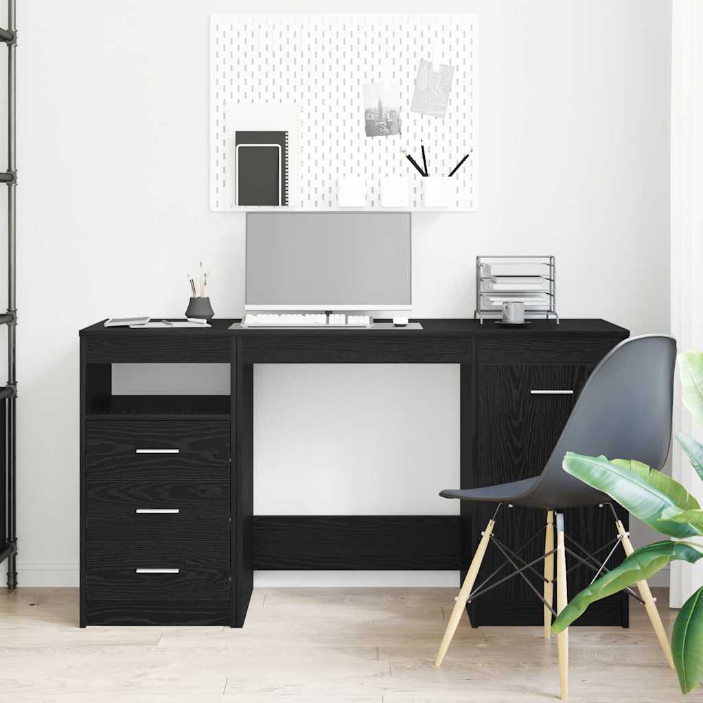 Desk with Door 2 pcs Black oak 140 x 50 x 76 cm Engineered wood