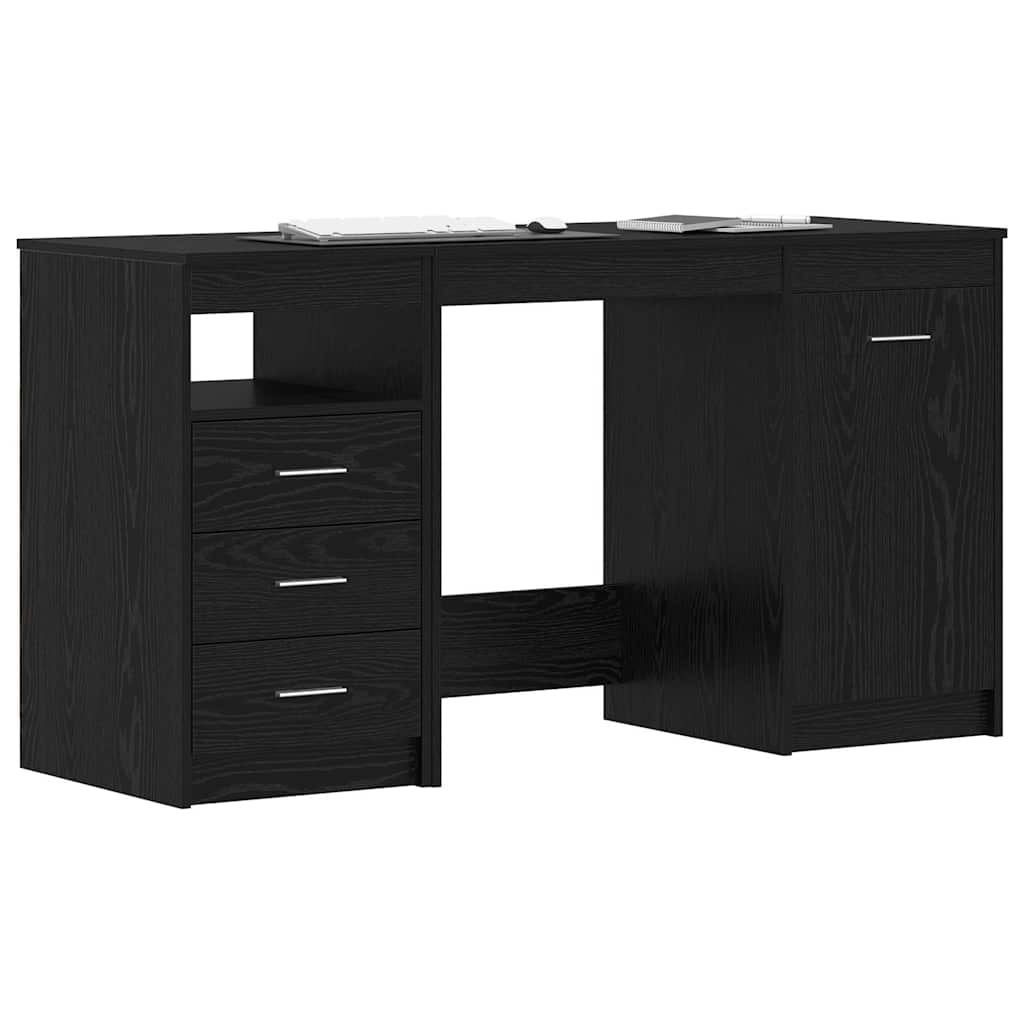 Desk with Door 2 pcs Black oak 140 x 50 x 76 cm Engineered wood