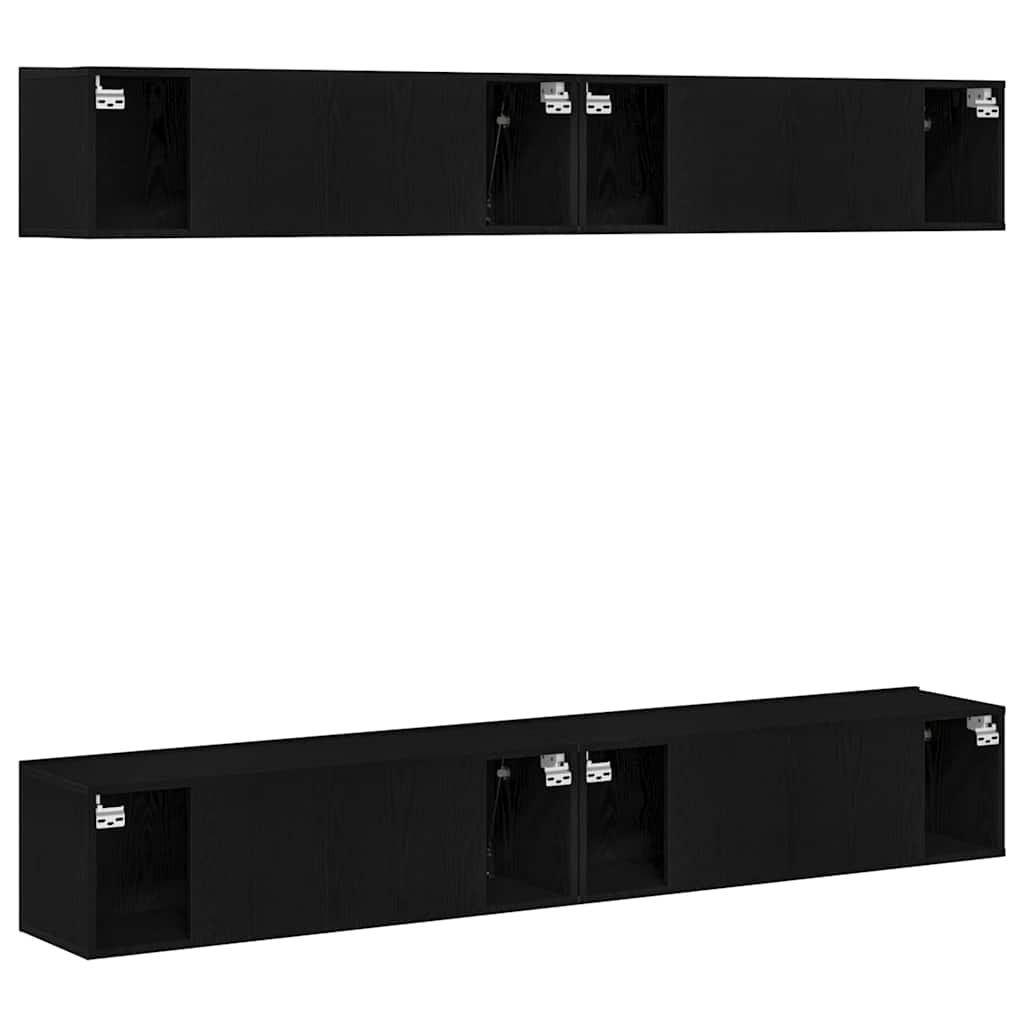 TV Cabinet Set 4 pcs Black Oak Engineered Wood
