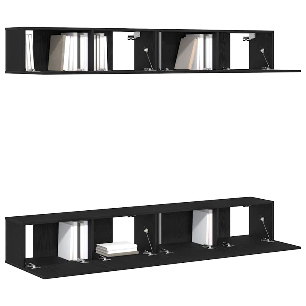 TV Cabinet Set 4 pcs Black Oak Engineered Wood
