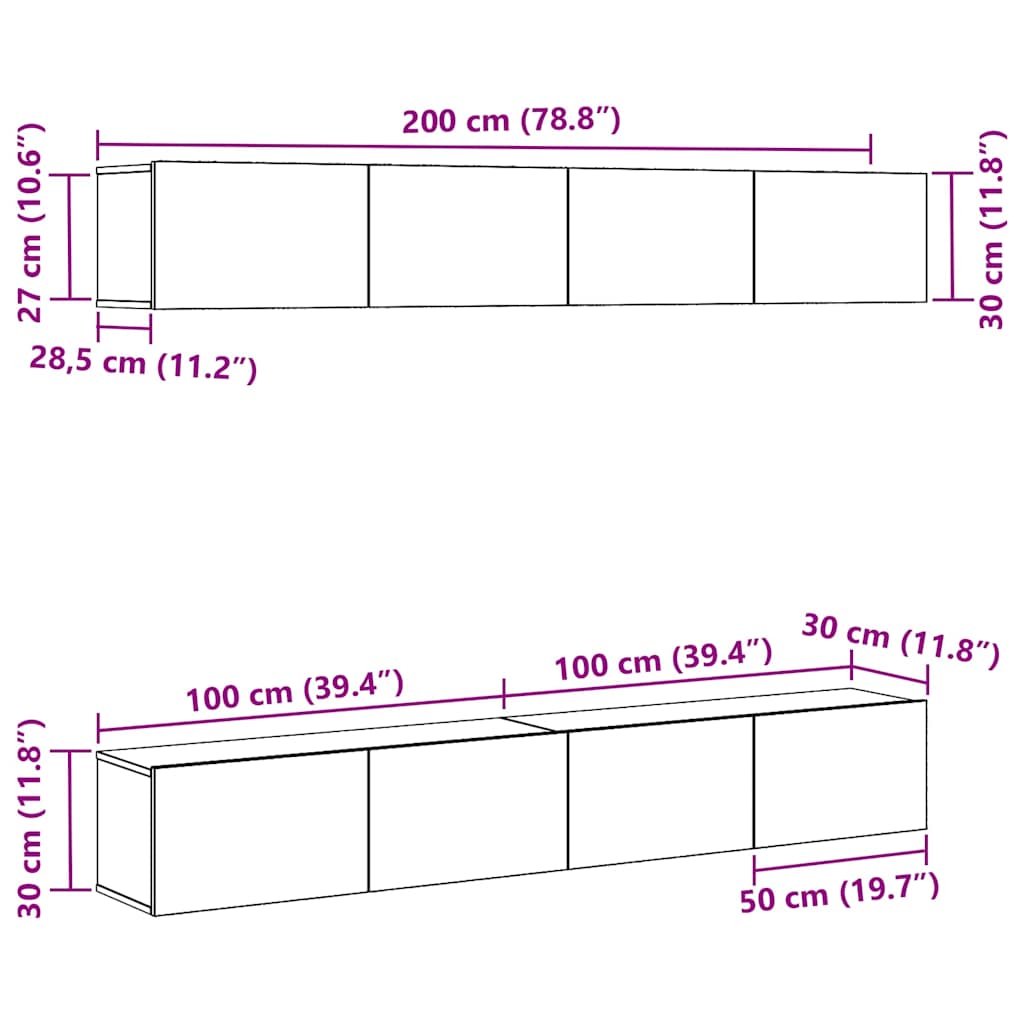 TV Cabinet Set 4 pcs Black Oak Engineered Wood