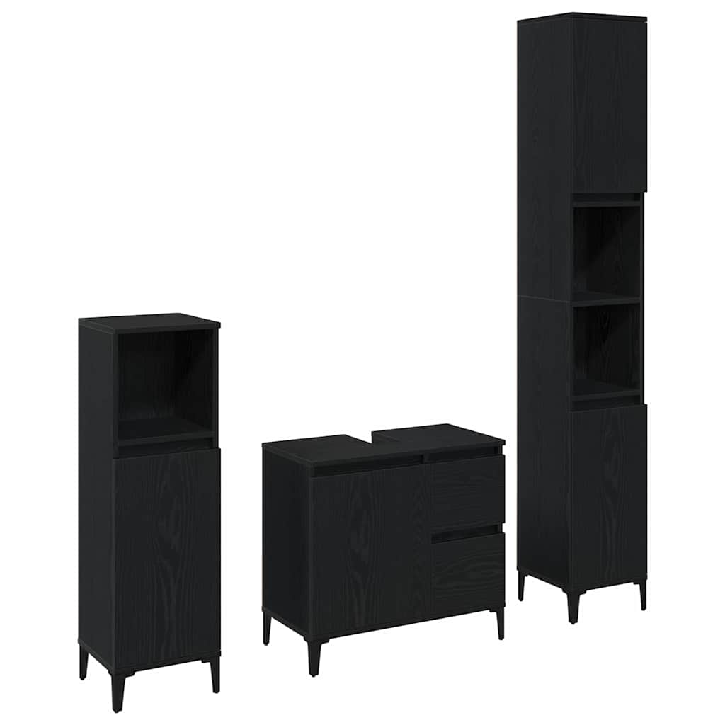 Bathroom Furniture Set Wall-mounted with Door 3 pcs Black Oak