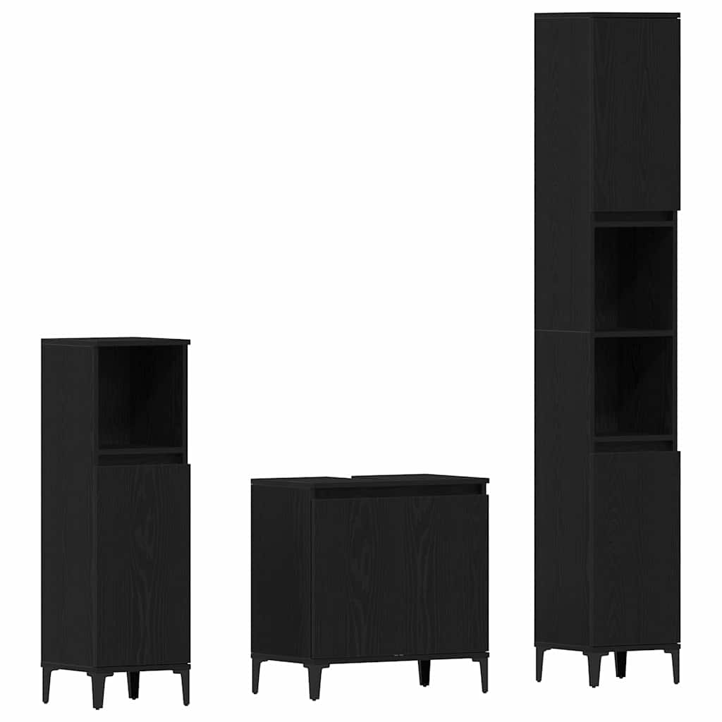 Bathroom Furniture Set with Storage 3 pcs Black Engineered wood