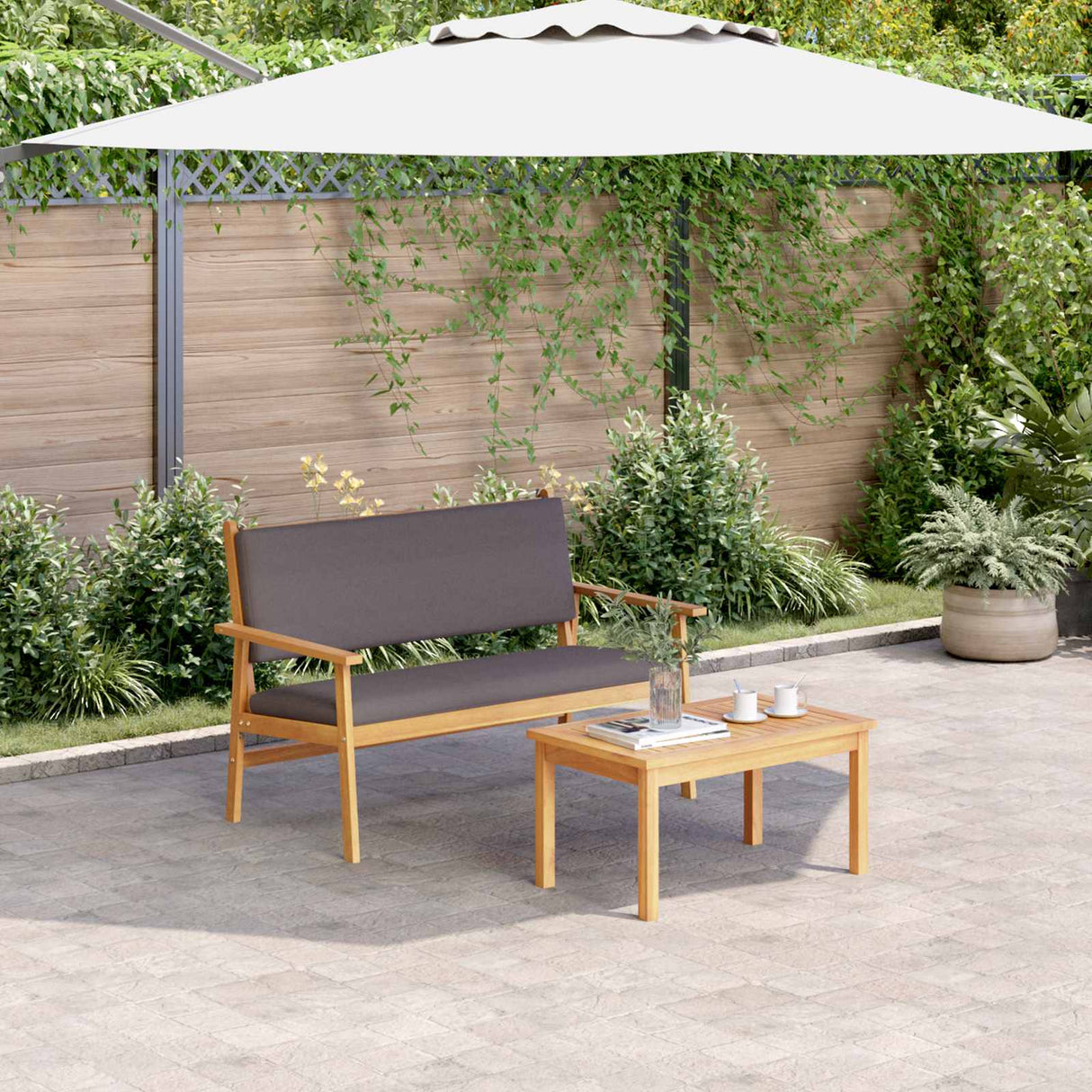Garden Sofa Set with Cushion 2 pcs Anthracite Solid Acacia Wood