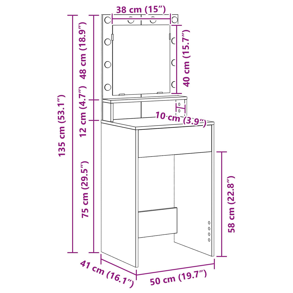 Dressing Table White 50 x 41 x 135 cm Engineered Wood