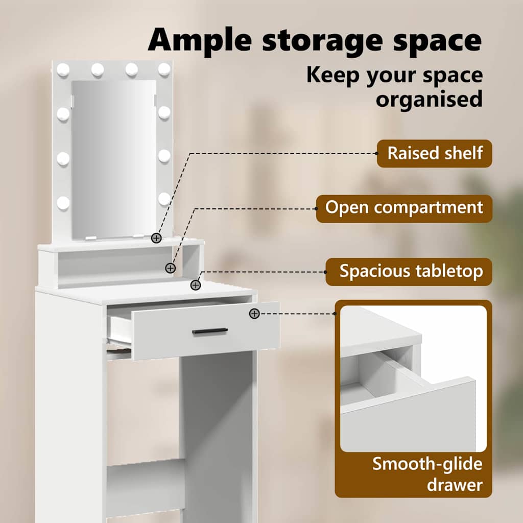 Dressing Table White 50 x 41 x 140 cm Engineered Wood