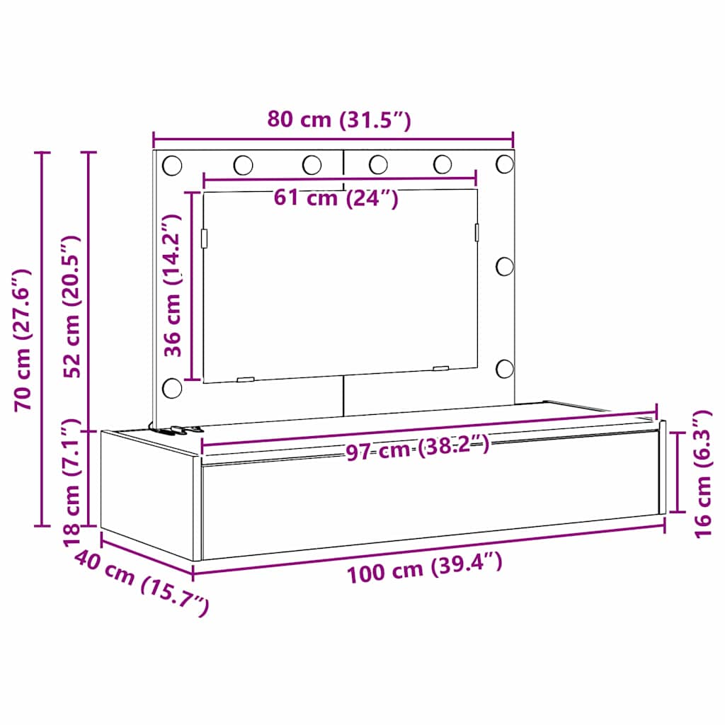 Dressing Table White 100 x 40 x 70 cm Engineered wood