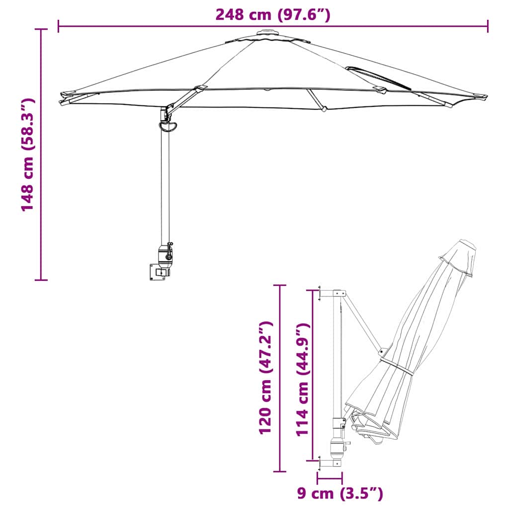 Garden Parasol Taupe and Black 248 x 248 x 148 cm