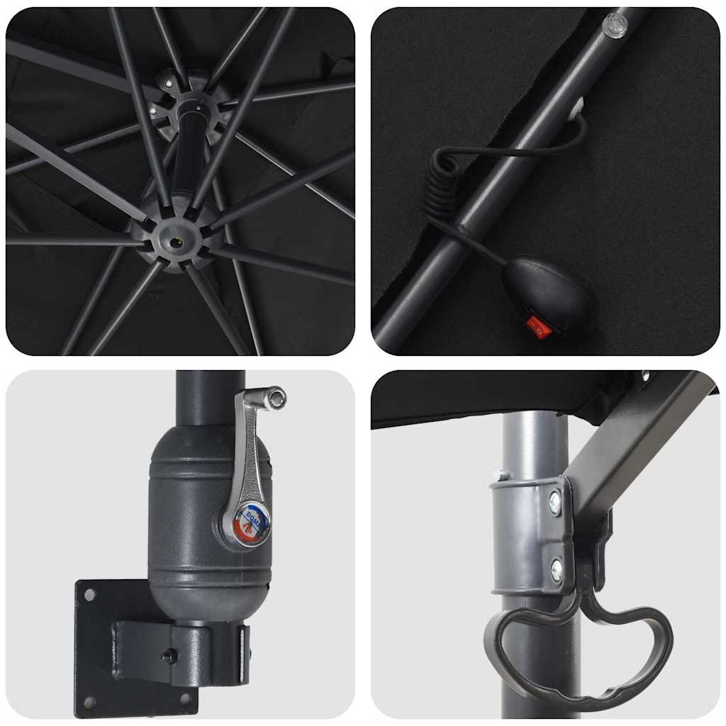 Garden Parasol Black 248,5 x 247,5 x 160 cm Polyester and Steel