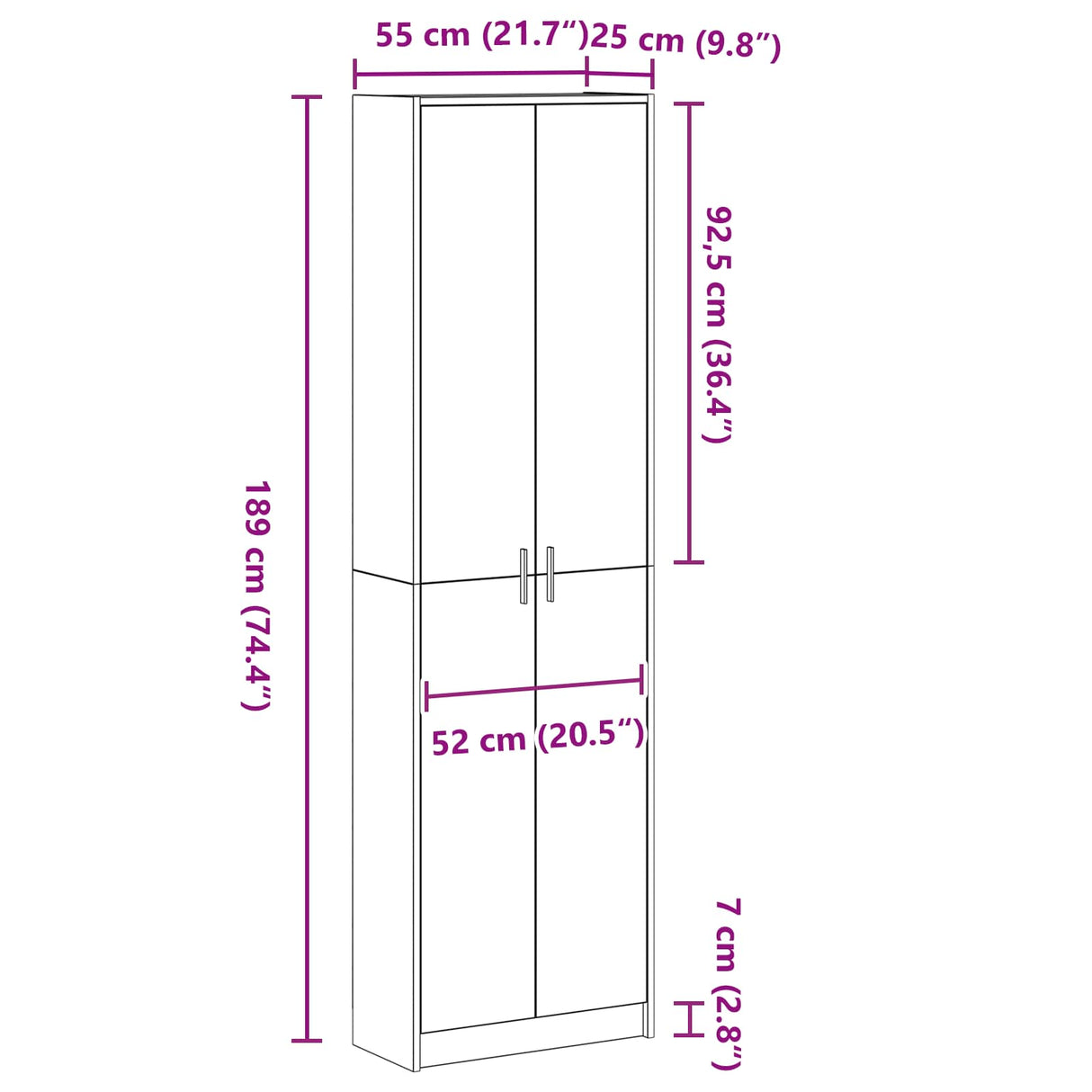 Wardrobe with Shelf White 55 x 25 x 189 cm Engineered Wood