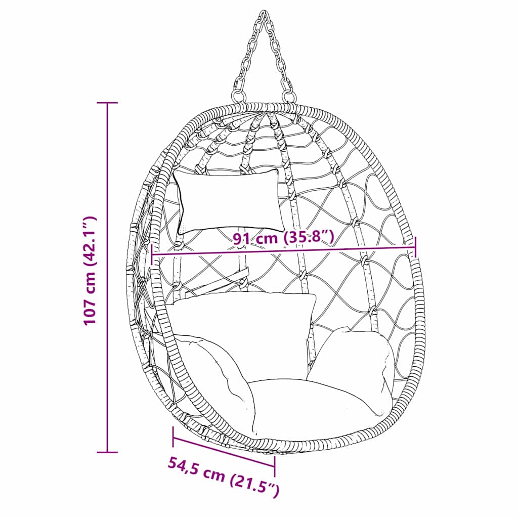 Hanging Egg Chair Cream white 91.5 x 54.5 x 107 cm Poly Rattan