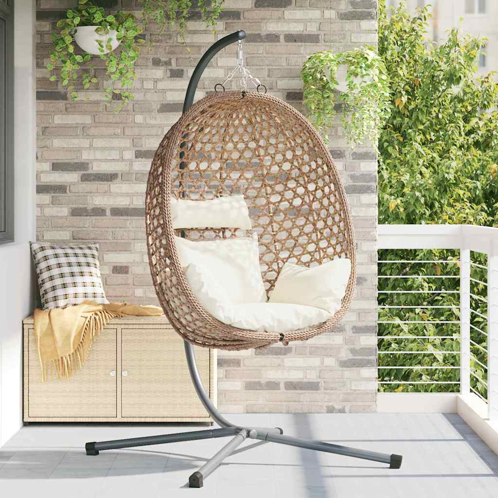 Hanging Egg Chair Light cream 104 x 100 x 191 cm Poly Rattan