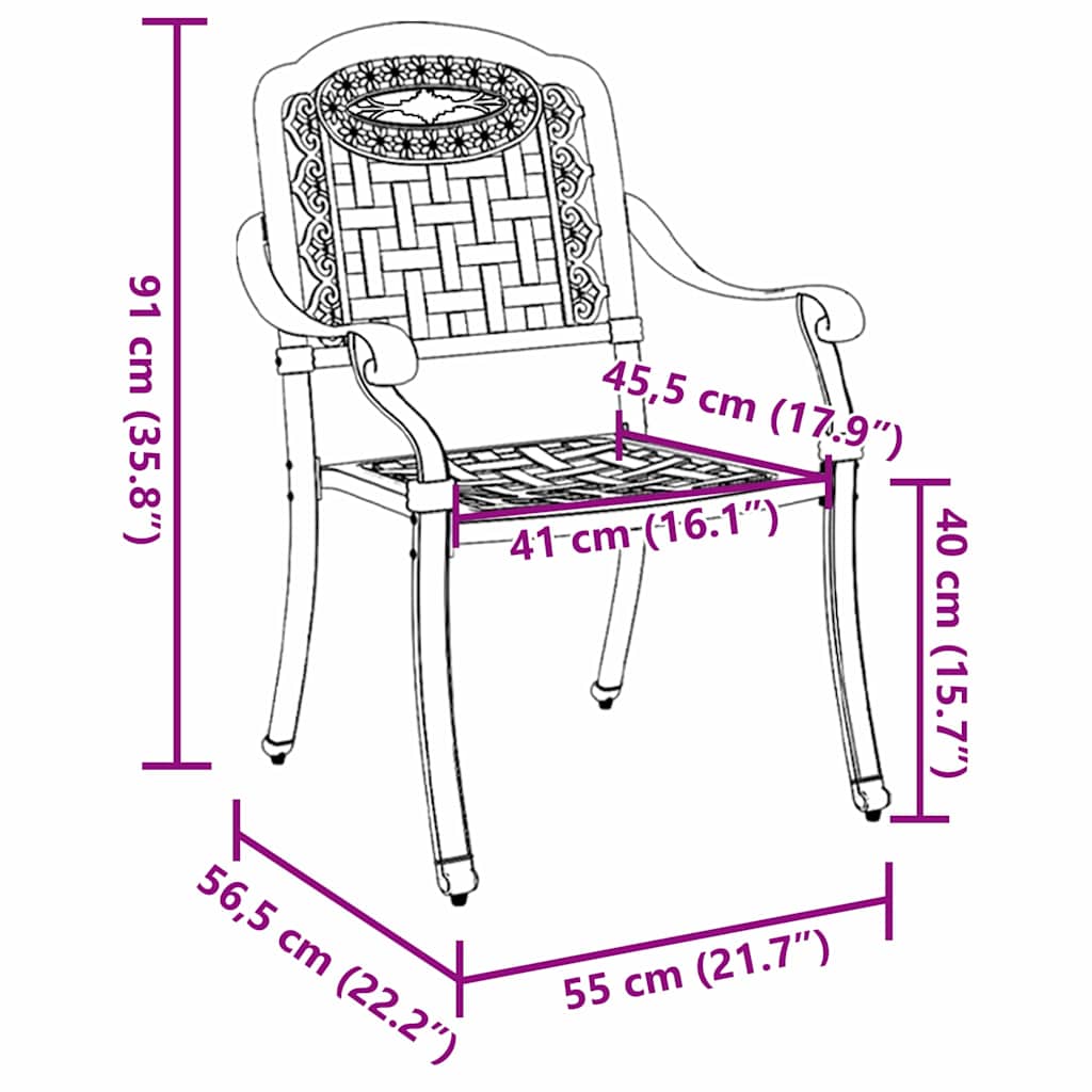 Garden Chair 2 pcs White 55 x 56.5 x 91cm Aluminium